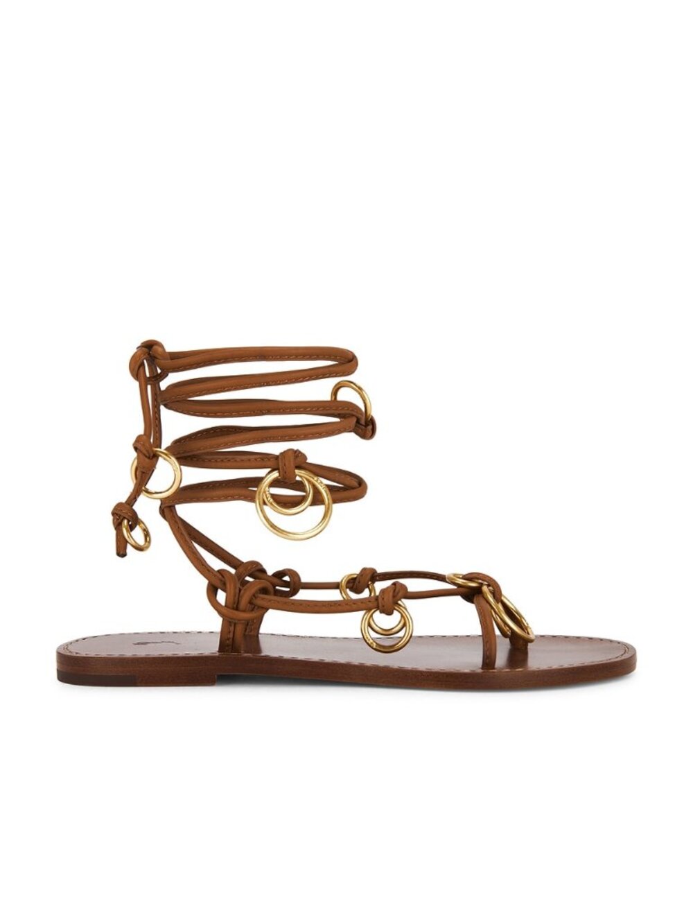 Polo Ralph Lauren Leather Ring Wrap Flat Sandals in Cuoio wrap around ankle
